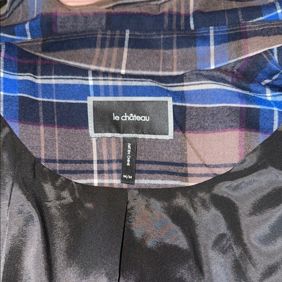 Le Chateau Blue and Brown Blazer with Plaid Pattern Tartan Biker Rocker - Picture 16 of 16